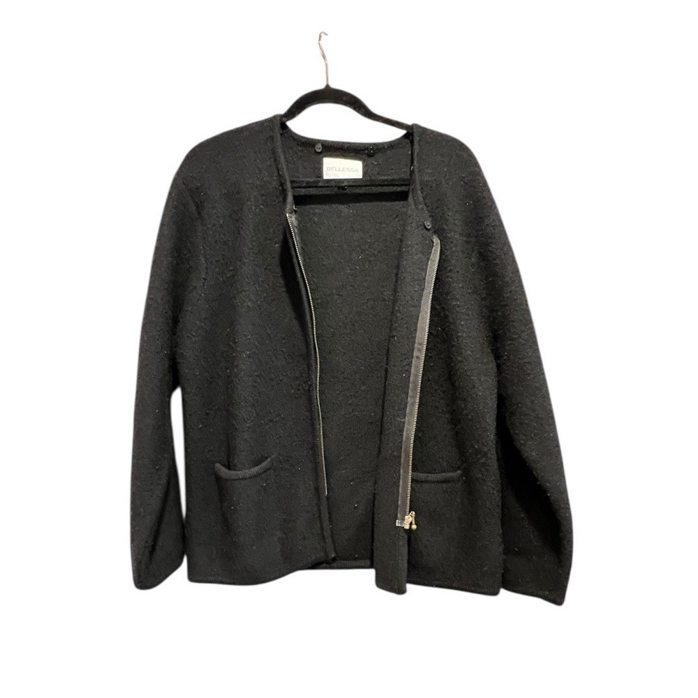 Bellessa Jacket Black 100% Wool‎ sweater Zip Up Small